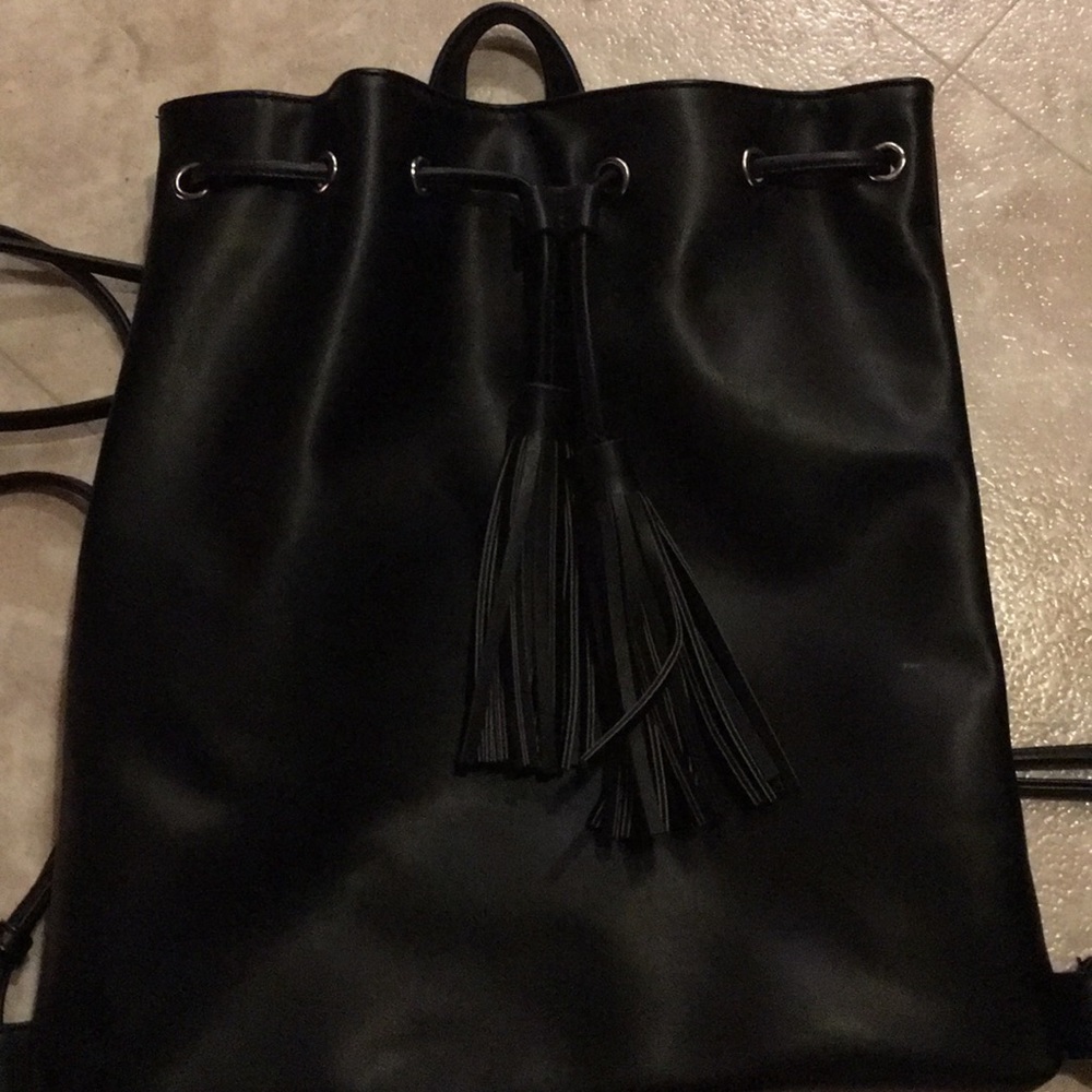 Black Back Pack Purse With Draw String Close ! - image 4
